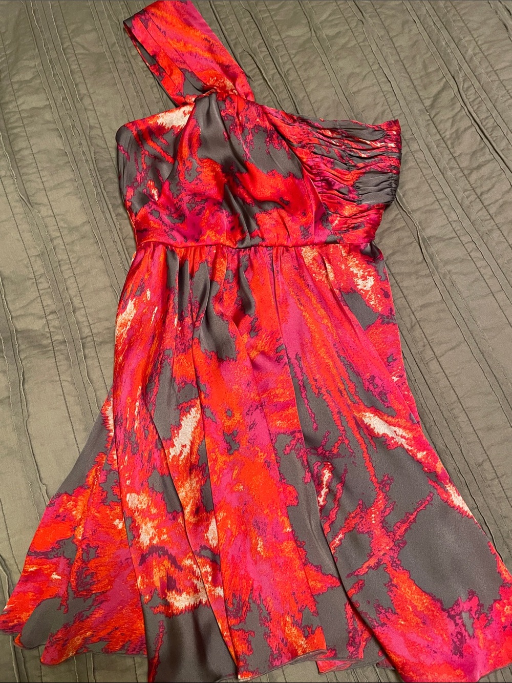 Asymmetrical One-Shoulder Dress in Red & Gray